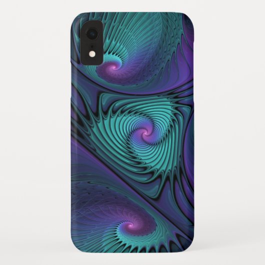パープルとターコイズモダン抽象芸術のフラクタル・アート Case-Mate iPhoneケース (裏面)