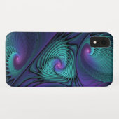 パープルとターコイズモダン抽象芸術のフラクタル・アート Case-Mate iPhoneケース (裏面(横))