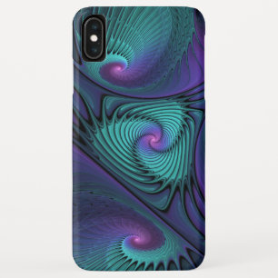 パープルとターコイズモダン抽象芸術のフラクタル・アート iPhone XS MAXケース