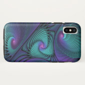 パープルとターコイズモダン抽象芸術のフラクタル・アート Case-Mate iPhoneケース (裏面(横))