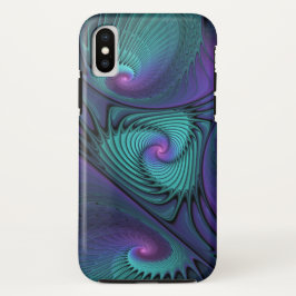 パープルとターコイズモダン抽象芸術のフラクタル・アート iPhone XSケース