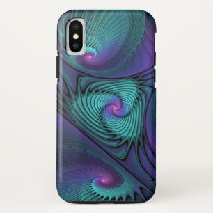 パープルとターコイズモダン抽象芸術のフラクタル・アート iPhone XSケース