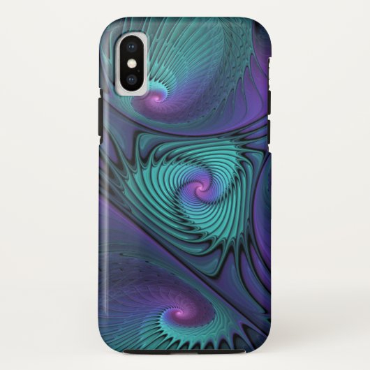 パープルとターコイズモダン抽象芸術のフラクタル・アート Case-Mate iPhoneケース (裏面)