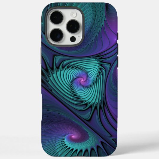 パープルとターコイズモダン抽象芸術のフラクタル・アート Case-Mate iPhoneケース (裏面)