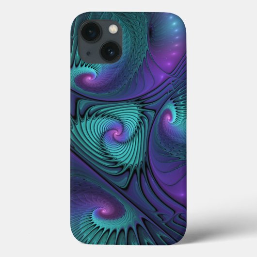 パープルとターコイズモダン抽象芸術のフラクタル・アート Case-Mate iPhoneケース (裏面)