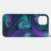 パープルとターコイズモダン抽象芸術のフラクタル・アート Case-Mate iPhoneケース (裏面 (横))