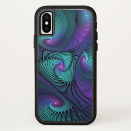 パープルとターコイズモダン抽象芸術のフラクタル・アート iPhone 13ケース