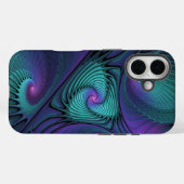 パープルとターコイズモダン抽象芸術のフラクタル・アート Case-Mate iPhoneケース (裏面 (横))