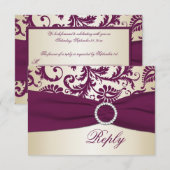 パープルとタープのダマスク織り リボン付 RSVP (正面/裏面)