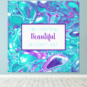 パープルとティール(緑がかった色)の流体アートマーブルのような引用文 キャンバスプリント (インサイチュ (ウッドフロア))