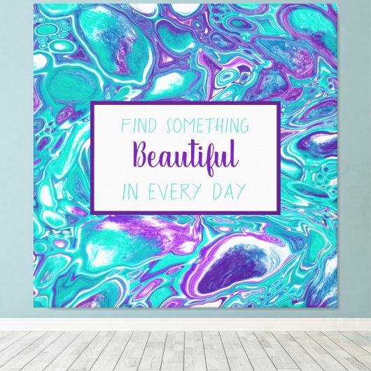 パープルとティール（緑がかった色）の流体アートマーブルのような引用文 キャンバスプリント (インサイチュ (ウッドフロア))