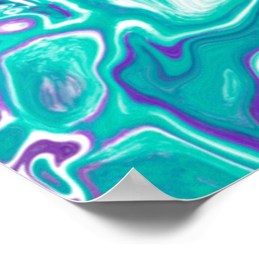 パープルとティール（緑がかった色）の流体アートマーブルのような引用文 ポスター (角)