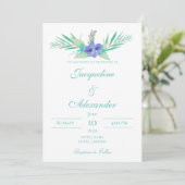 パープルとティール(緑がかった色)オーキ結婚ッドのテーマ招待状 招待状 (スタンド正面)