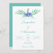 パープルとティール(緑がかった色)オーキ結婚ッドのテーマ招待状 招待状 (正面/裏面)