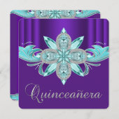 パープルとティール(緑がかった色)キンセアニェラ 招待状 (正面/裏面)