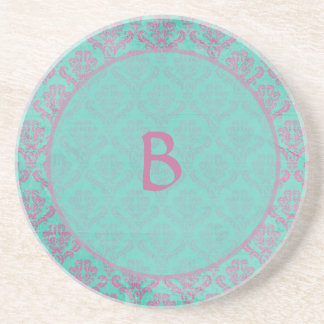 パープルとティール（緑がかった色）ダマスクパーソナライズされたドリンクコースター コースター