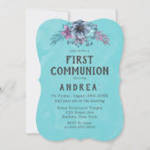 パープルとティール（緑がかった色）フローラファースト通信招待状 招待状 (正面)