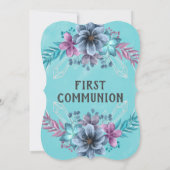 パープルとティール（緑がかった色）フローラファースト通信招待状 招待状 (裏面)