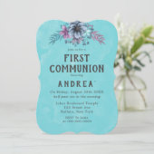 パープルとティール（緑がかった色）フローラファースト通信招待状 招待状 (スタンド正面)