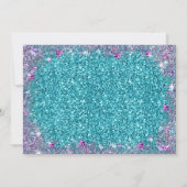 パープルとティール(緑がかった色)ブルネットマーメイドバースデーパーティー 招待状 (裏面)
