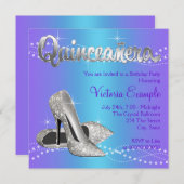 パープルとティール(緑がかった色)ブルーキンセアニェラ 招待状 (正面/裏面)