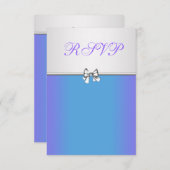 パープルとティール（緑がかった色）ブルーキンセアニェラRSVP 出欠カード (正面/裏面)