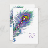 パープルとティール(緑がかった色)ブルーピーコックRSVP 出欠カード (正面/裏面)