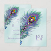 パープルとティール（緑がかった色）ブルーピーコックRSVP 出欠カード (正面/裏面)