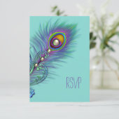 パープルとティール（緑がかった色）ブルーピーコックRSVP 出欠カード (スタンド正面)