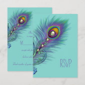 パープルとティール（緑がかった色）ブルーピーコックRSVP 出欠カード (正面/裏面)