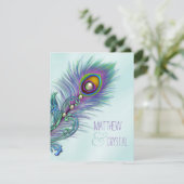 パープルとティール(緑がかった色)ブルーピーコッ結婚クス 招待状 (スタンド正面)