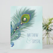 パープルとティール(緑がかった色)ブルーピーコッ結婚クス 招待状 (スタンド正面)