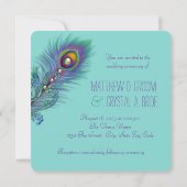 パープルとティール(緑がかった色)ブルーピーコッ結婚クス 招待状 (裏面)