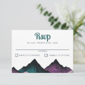 パープルとティール（緑がかった色）マウン結婚テン 出欠カード (スタンド正面)