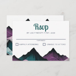 パープルとティール（緑がかった色）マウン結婚テン 出欠カード