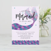 パープルとティール（緑がかった色）マーメイドベビーシャワー 招待状 (スタンド正面)