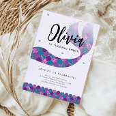 パープルとティール(緑がかった色)マーメイド誕生日パーティー 招待状