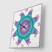 パープルとティール（緑がかった色）ローンスターキルトデザイン スクエア壁時計 (傾斜)
