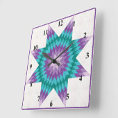 パープルとティール(緑がかった色)ローンスターキルトデザイン スクエア壁時計 (傾斜)