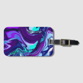 パープルとティール（緑がかった色）抽象芸術流体アート ラゲッジタグ (正面横)