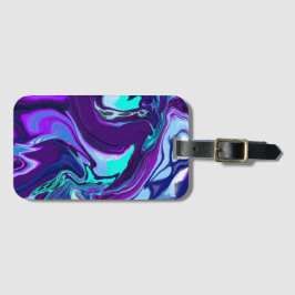 パープルとティール（緑がかった色）抽象芸術流体アート ラゲッジタグ