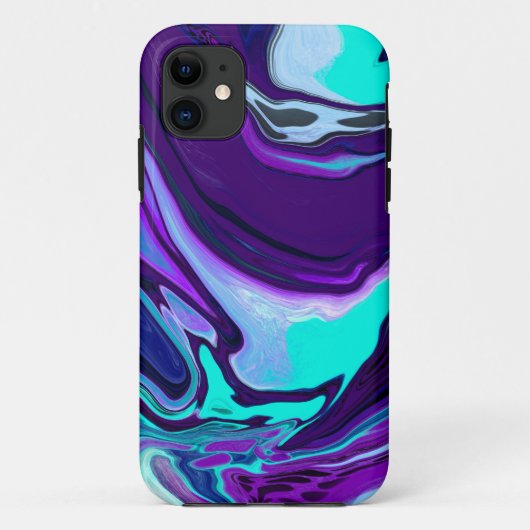 パープルとティール(緑がかった色)抽象芸術流体アート Case-Mate iPhoneケース (裏面)