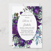 パープルとティール(緑がかった色)植物学フローラウェディングシャワー 招待状 (正面)