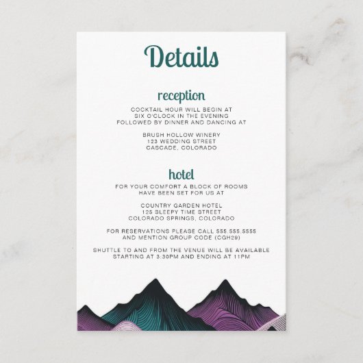 パープルとティール（緑がかった色）結婚山脈 エンクロージャーカード (正面)