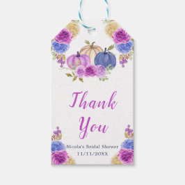 パープルとネイビーブルーの花のカボチャ ブライダルシャワー ギフトタグ