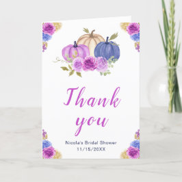パープルとネイビーブルーの花のカボチャ ブライダルシャワー サンキューカード