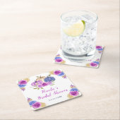 パープルとネイビーブルーの花のカボチャ ブライダルシャワー スクエアペーパーコースター (インサイチュ)