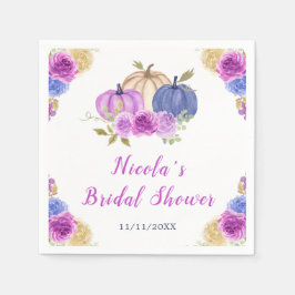 パープルとネイビーブルーの花のカボチャ ブライダルシャワー スタンダードカクテルナプキン