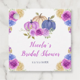 パープルとネイビーブルーの花のカボチャ ブライダルシャワー フェイバータグ