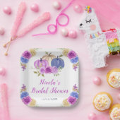 パープルとネイビーブルーの花のカボチャ ブライダルシャワー ペーパープレート (パーティー)